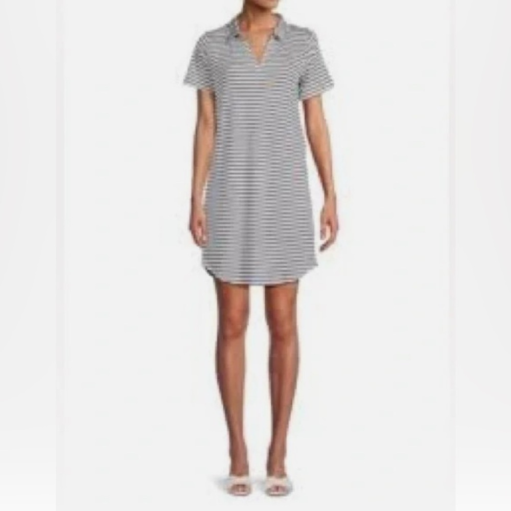 Bobeau Navy and White Striped Top